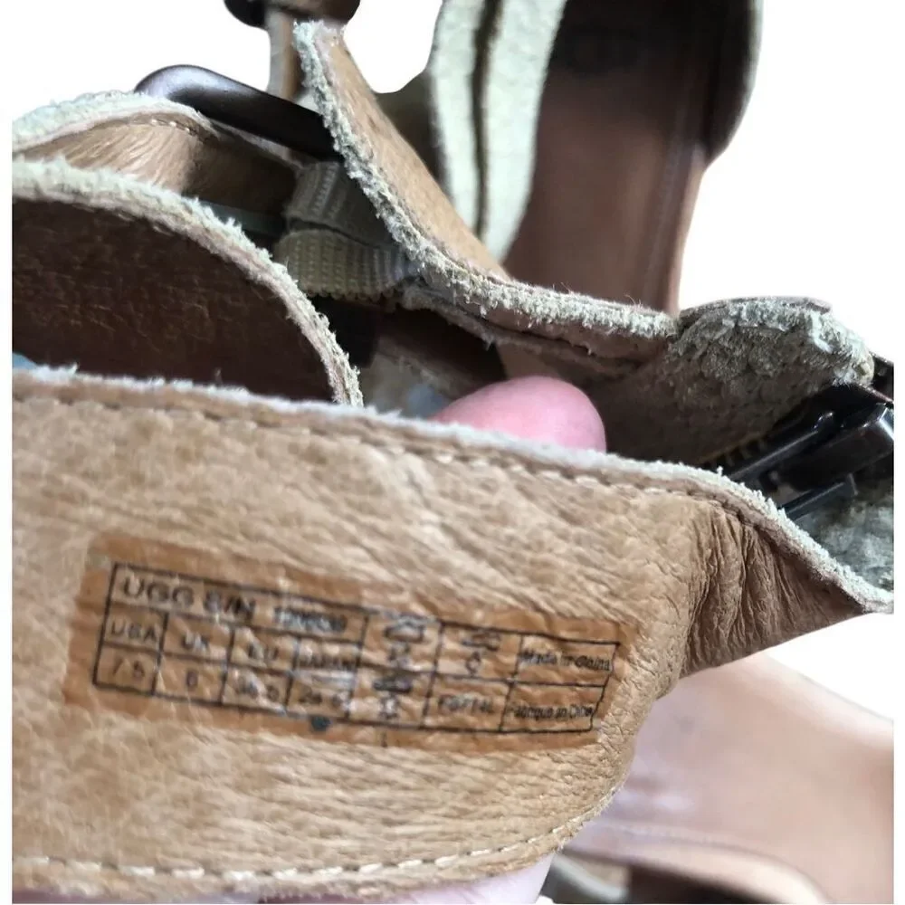 Ugg Char Mar Pearl suede tan Ankle wedge tan sandal size 7.5